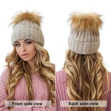 Braxton Women Pom Pom Beanie - Winter Warm Faux Fur Pom-pom Skull Hat - Wool Snow Fleece Ski Cap (Cappucino)