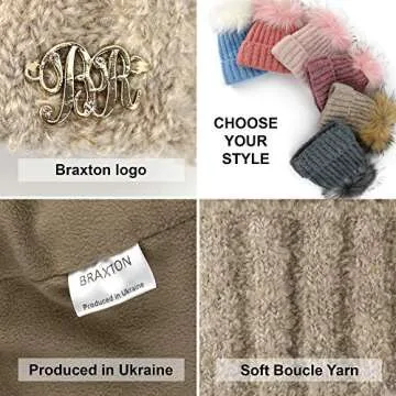 Braxton Women Pom Pom Beanie - Winter Warm Faux Fur Pom-pom Skull Hat - Wool Snow Fleece Ski Cap (Cappucino)
