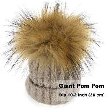 Braxton Women Pom Pom Beanie - Winter Warm Faux Fur Pom-pom Skull Hat - Wool Snow Fleece Ski Cap (Cappucino)
