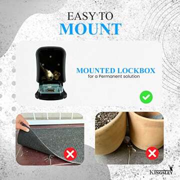 Kingsley QCH-807 Key Storage Box, Wall Mounted, Resettable Code, Water Resistant Realtor Key Lock Bo...
