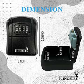 Kingsley QCH-807 Key Storage Box, Wall Mounted, Resettable Code, Water Resistant Realtor Key Lock Box for AirBnB, Spare Keys, Home, Apartment