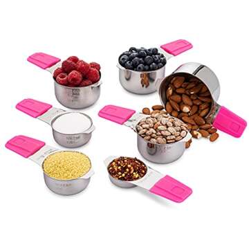 Magnetic Measuring Cups And Measuring Spoons Set - Metal Stainless Steel Kitchen Measuring Set - Stackable Nesting Pink Measuring Cups For Cooking And Baking - Gordo Boss Measuring Spoon