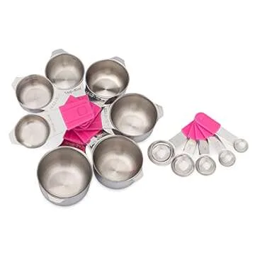 Magnetic Measuring Cups And Measuring Spoons Set - Metal Stainless Steel Kitchen Measuring Set - Stackable Nesting Pink Measuring Cups For Cooking And Baking - Gordo Boss Measuring Spoon