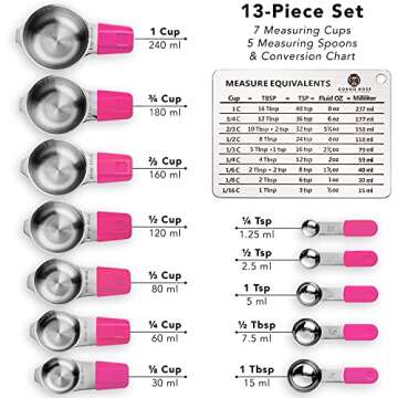 Magnetic Measuring Cups And Measuring Spoons Set - Metal Stainless Steel Kitchen Measuring Set - Stackable Nesting Pink Measuring Cups For Cooking And Baking - Gordo Boss Measuring Spoon