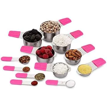 Magnetic Measuring Cups And Measuring Spoons Set - Metal Stainless Steel Kitchen Measuring Set - Stackable Nesting Pink Measuring Cups For Cooking And Baking - Gordo Boss Measuring Spoon