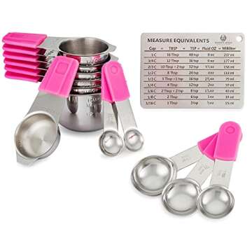 Magnetic Measuring Cups And Measuring Spoons Set - Metal Stainless Steel Kitchen Measuring Set - Stackable Nesting Pink Measuring Cups For Cooking And Baking - Gordo Boss Measuring Spoon
