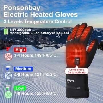 Ponsonbay Heated Gloves for Men Women Rechargeable Heated Gloves with 3000mAh Battery Waterproof & Windproof Electric Heated Gloves of Thermal Touchscreen Winter Heated Gloves for Ski Cycling (Medium)