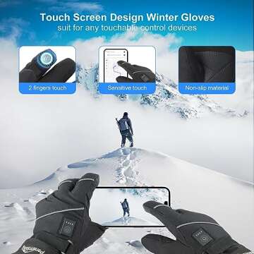 Ponsonbay Heated Gloves for Men Women Rechargeable Heated Gloves with 3000mAh Battery Waterproof & Windproof Electric Heated Gloves of Thermal Touchscreen Winter Heated Gloves for Ski Cycling (Medium)