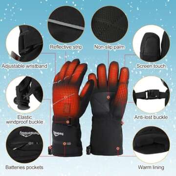 Ponsonbay Heated Gloves for Men Women Rechargeable Heated Gloves with 3000mAh Battery Waterproof & Windproof Electric Heated Gloves of Thermal Touchscreen Winter Heated Gloves for Ski Cycling (Medium)