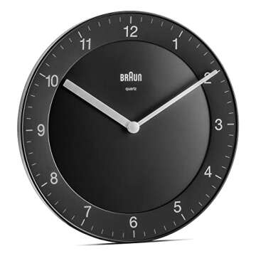 Braun Classic Wall Clock with Quiet Movement, 20cm Black