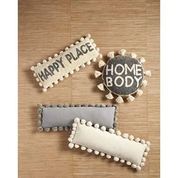 Mud Pie Homebody Pillow - 19" Diameter Grey with Tassel Trim