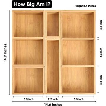 RISU Bamboo Junk Drawer Organizer for Home and Office Space