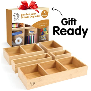 RISU Bamboo Junk Drawer Organizer for Home and Office Space