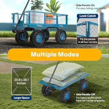 VIVOHOME Heavy Duty 880 Lbs Capacity Mesh Steel Garden Cart Folding Utility Wagon with Removable Sides and 4.10/3.50-4" Wheels 10 inch Tire (Blue)