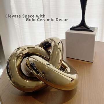 VirgoLeo Ceramic Gold Knot Décor, Gold Accent Decor, Gold Coffee Table Decor, Modern Abstract Geome...