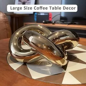 VirgoLeo Ceramic Gold Knot Décor, Gold Accent Decor, Gold Coffee Table Decor, Modern Abstract Geometric Statue Centerpiece for Living Room, Bedroom, Office(Gold)