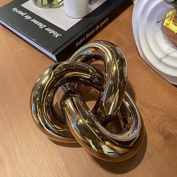 VirgoLeo Ceramic Gold Knot Décor, Gold Accent Decor, Gold Coffee Table Decor, Modern Abstract Geometric Statue Centerpiece for Living Room, Bedroom, Office(Gold)
