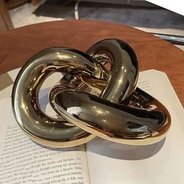 VirgoLeo Ceramic Gold Knot Décor, Gold Accent Decor, Gold Coffee Table Decor, Modern Abstract Geometric Statue Centerpiece for Living Room, Bedroom, Office(Gold)