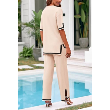 PRETTYGARDEN Women’s Summer 2 Piece Knit Lounge Set - Beige