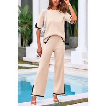 PRETTYGARDEN Women’s Summer 2 Piece Knit Lounge Set - Beige