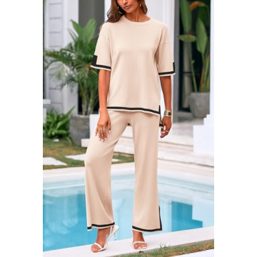 PRETTYGARDEN Women’s Summer 2 Piece Knit Lounge Set - Beige