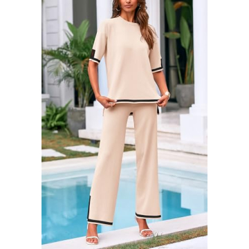 PRETTYGARDEN Women’s Summer 2 Piece Knit Lounge Set - Beige