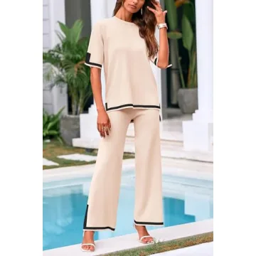 PRETTYGARDEN Women’s Summer 2 Piece Knit Lounge Set - Beige