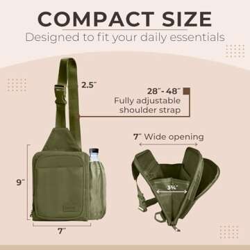 BUNSO Everyday Sling Bag for Women and Men, Water-Resistant Nylon Sling Bag for Men, 7” x 2.5” x...