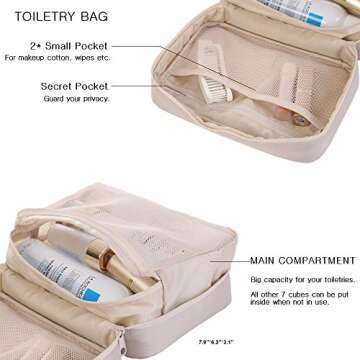 Travel Packing Cubes Set Toiletry Kits Shoe Bag JJ POWER Luggage Organizers (Beige)