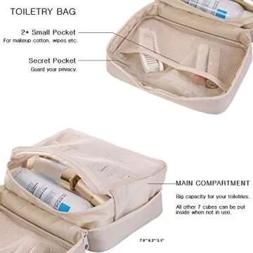 Travel Packing Cubes Set Toiletry Kits Shoe Bag JJ POWER Luggage Organizers (Beige)