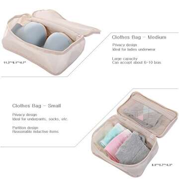 Travel Packing Cubes Set Toiletry Kits Shoe Bag JJ POWER Luggage Organizers (Beige)