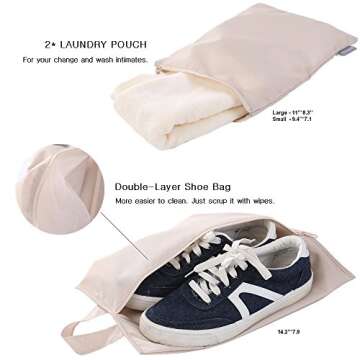 Travel Packing Cubes Set Toiletry Kits Shoe Bag JJ POWER Luggage Organizers (Beige)