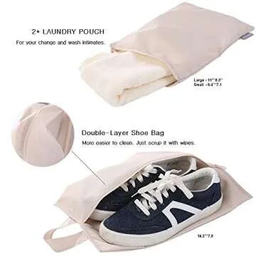 Travel Packing Cubes Set Toiletry Kits Shoe Bag JJ POWER Luggage Organizers (Beige)