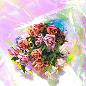 Outus Iridescent Cellophane Film Rainbow Cellophane Wrapping DIY Craft Decorations for Gift Baskets Fairy Butterfly Supply Party Festival celebrations(39 x 138 Inch,Pink)