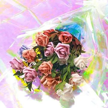 Outus Iridescent Cellophane Film Rainbow Cellophane Wrapping DIY Craft Decorations for Gift Baskets Fairy Butterfly Supply Party Festival celebrations(39 x 138 Inch,Pink)