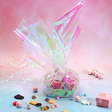 Outus Iridescent Cellophane Film Rainbow Cellophane Wrapping DIY Craft Decorations for Gift Baskets Fairy Butterfly Supply Party Festival celebrations(39 x 138 Inch,Pink)