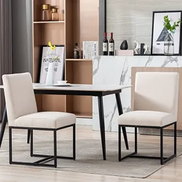 VESCASA Stylish Linen Upholstered Dining Chairs Set of 2