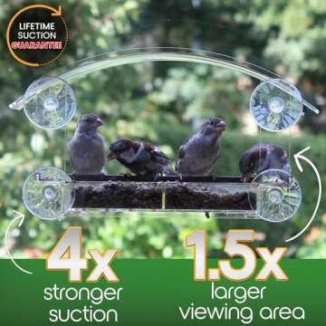 Window Bird Feeder with Strong Suction Cups - (Upgraded 2024 Model) Bird Feeder Window for Cats, Clear Acrylic Bird Feeder for Viewing Bird House Gift