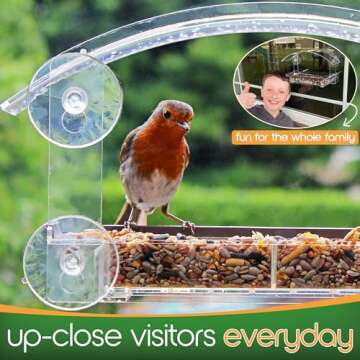 Window Bird Feeder with Strong Suction Cups - (Upgraded 2024 Model) Bird Feeder Window for Cats, Clear Acrylic Bird Feeder for Viewing Bird House Gift