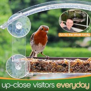 Window Bird Feeder with Strong Suction Cups - (Upgraded 2024 Model) Bird Feeder Window for Cats, Clear Acrylic Bird Feeder for Viewing Bird House Gift