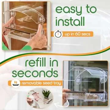 Window Bird Feeder with Strong Suction Cups - (Upgraded 2024 Model) Bird Feeder Window for Cats, Clear Acrylic Bird Feeder for Viewing Bird House Gift