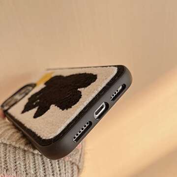 Tewwsdi Compatible with iPhone 13 Case,Cute Black Cat Furry Phone Case,ins Kawaii Kitty Plush Design Warm Fluffy Terry Texture Carpet Soft Protective Cover for iPhone 14/13(Star Cat)