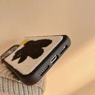 Tewwsdi Compatible with iPhone 13 Case,Cute Black Cat Furry Phone Case,ins Kawaii Kitty Plush Design Warm Fluffy Terry Texture Carpet Soft Protective Cover for iPhone 14/13(Star Cat)