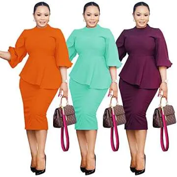 Ekaliy Women Puff 3/4 Sleeve Off The Shoulder Bodycon Knee Length Party Pencil Midi Dress S Orange