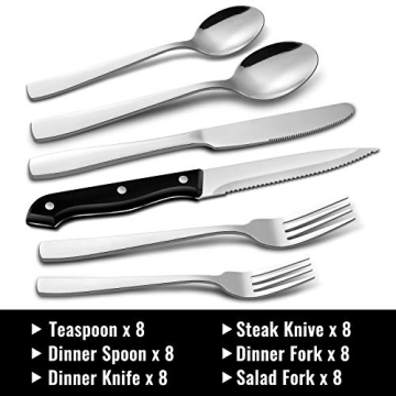 HIWARE 48-Piece Silverware Set with Steak Knives Mirror Polished