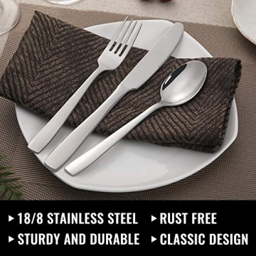HIWARE 48-Piece Silverware Set with Steak Knives Mirror Polished