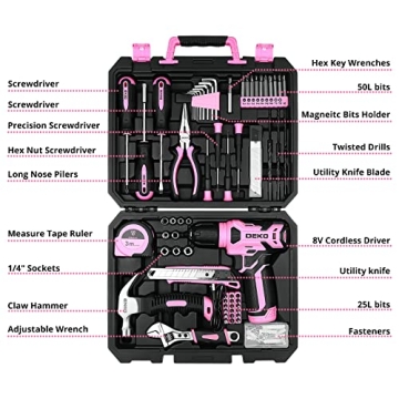 Chic Pink Cordless Drill Set for Women DIYers - 126 Pieces