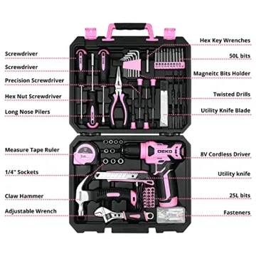 Chic Pink Cordless Drill Set for Women DIYers - 126 Pieces