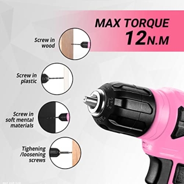 Chic Pink Cordless Drill Set for Women DIYers - 126 Pieces