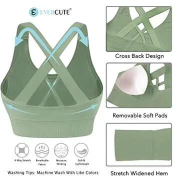 Evercute Sports Bra for Women Padded Medium Support Criss Cross Strappy Bras Seamless High Impact Yoga Exercise Athletic Bras